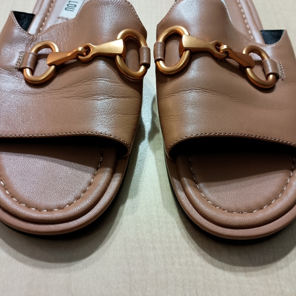 Anthropologie Bibi Lou Leather Hana Slides in Camel Size 7 - Picture 9 of 10